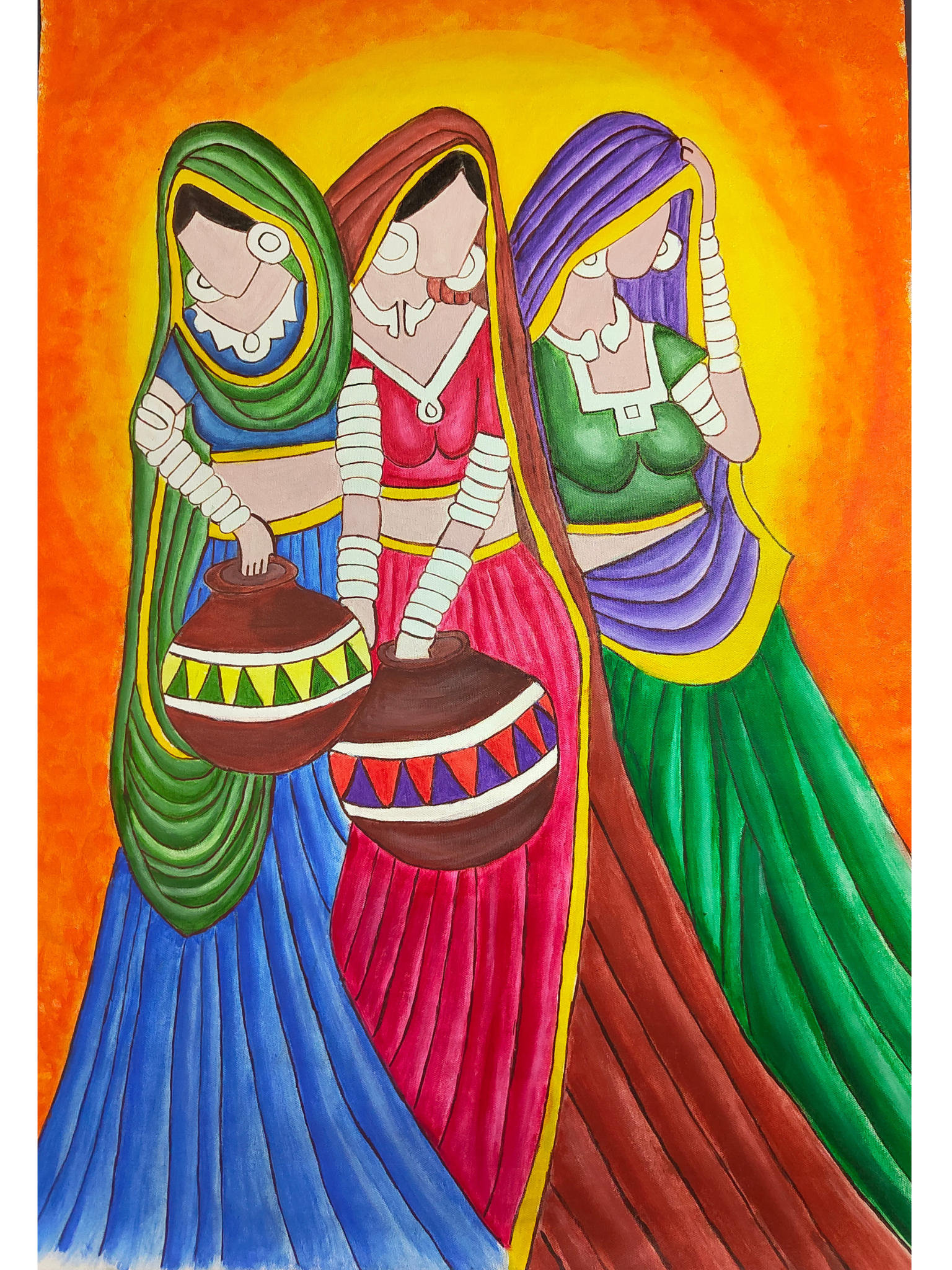 Indian Women Water Bearers - Traditional Folk Art Canvas Print